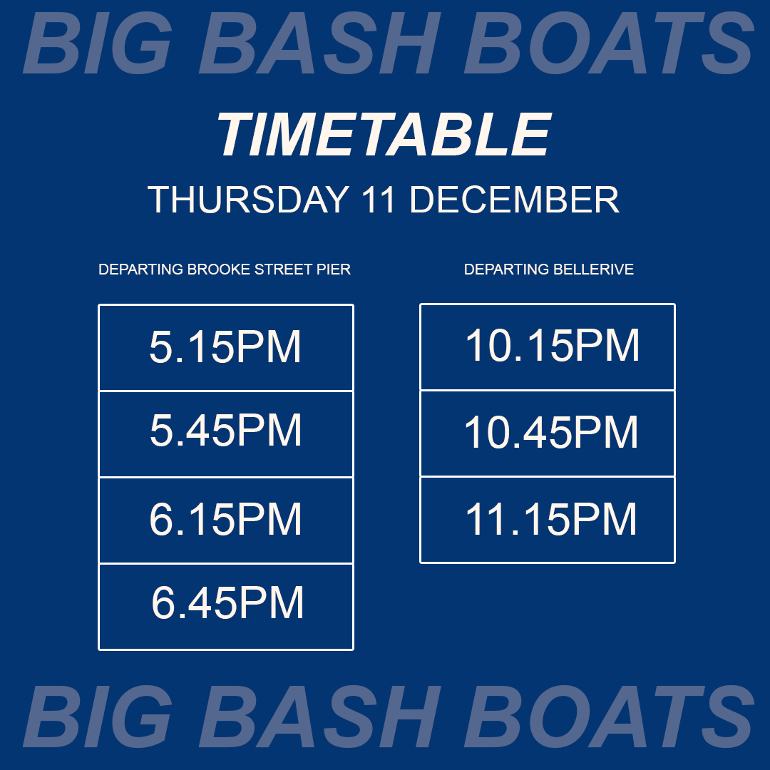 Who wouldn't want to be travelling in style to the Big Bash in this weather?! 🛥☀️

Gates open for tonight's match at 6.15pm

Tickets for the Big Bash here: bit.ly/HHTicketsHobart
