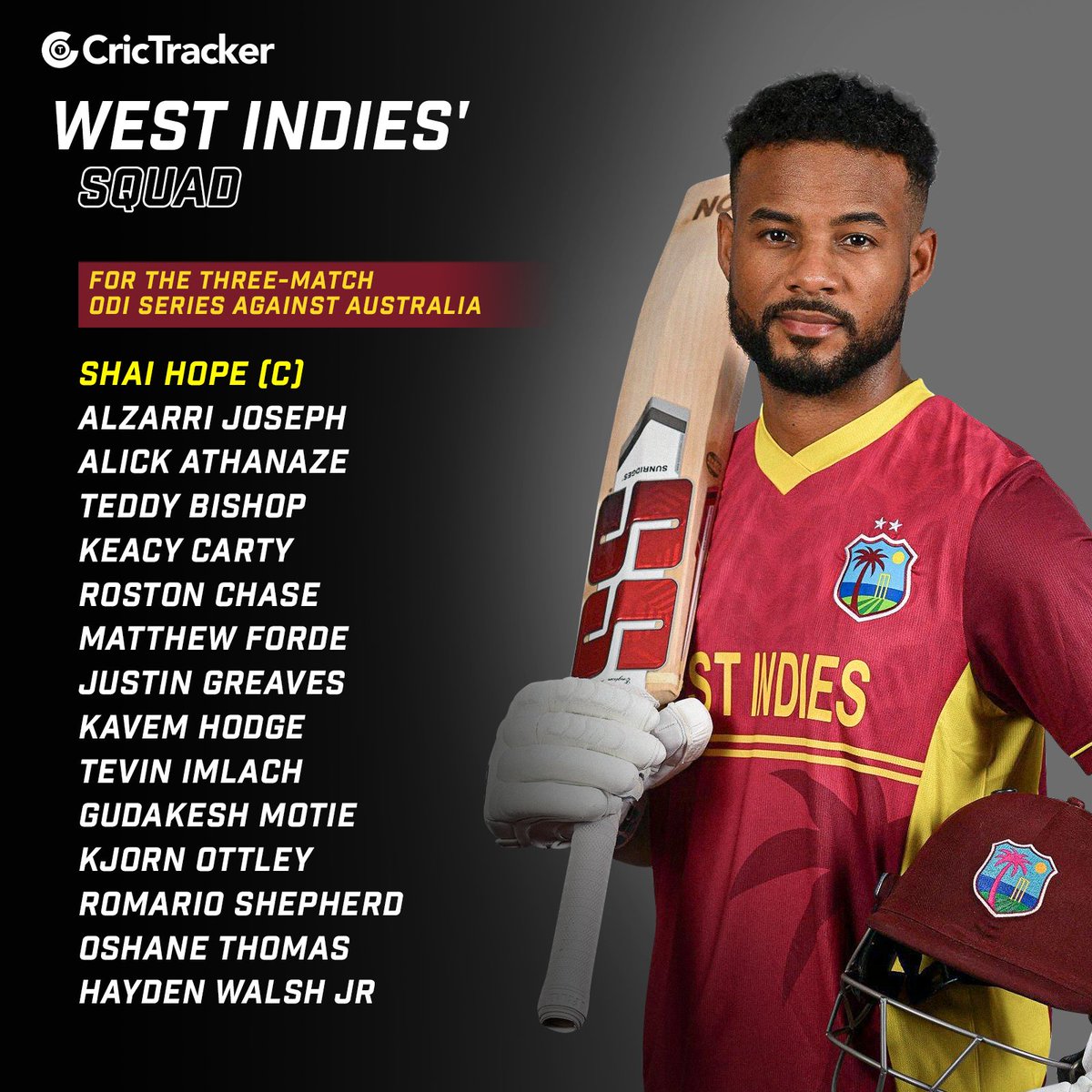 The West Indies have unveiled their squads for the upcoming ODI and T20I series against Australia.

▶️ Teddy Bishop and Tevin Imlach receive their maiden ODI call-ups.
▶️ Jason Holder and Kyle Mayers make a comeback to the T20I squad.
🔴 Shimron Hetmyer does not secure a spot in…