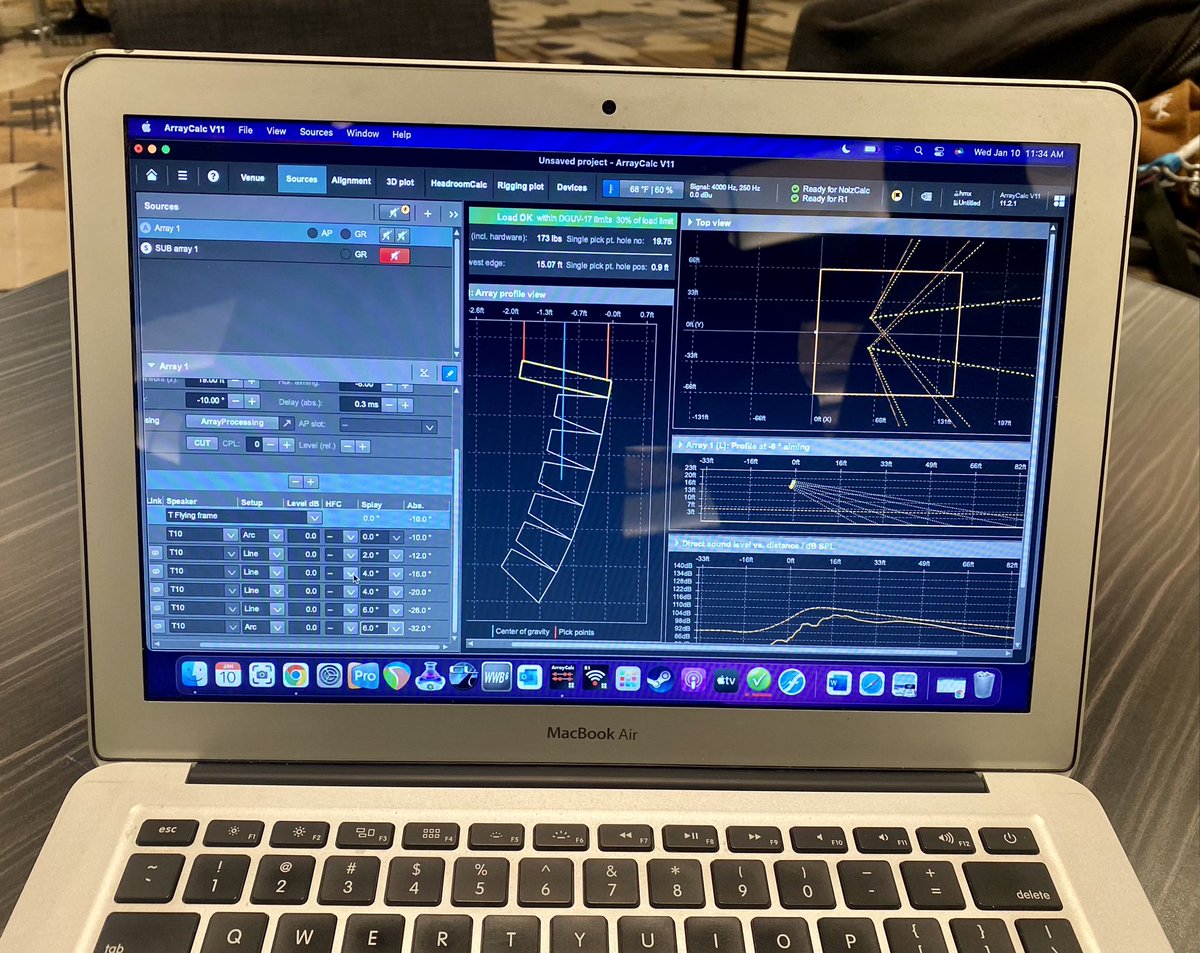 Itsphebeats's tweet image. Got a chance to learn about and use the software #ArrayCalc (Array Calculator) today at work. It’s software used to determine the angle degrees of line array speaker placement to maximize frequency output pitch and to counteract delay from speaker distances! 🤓🤓🤓 #AudioTech