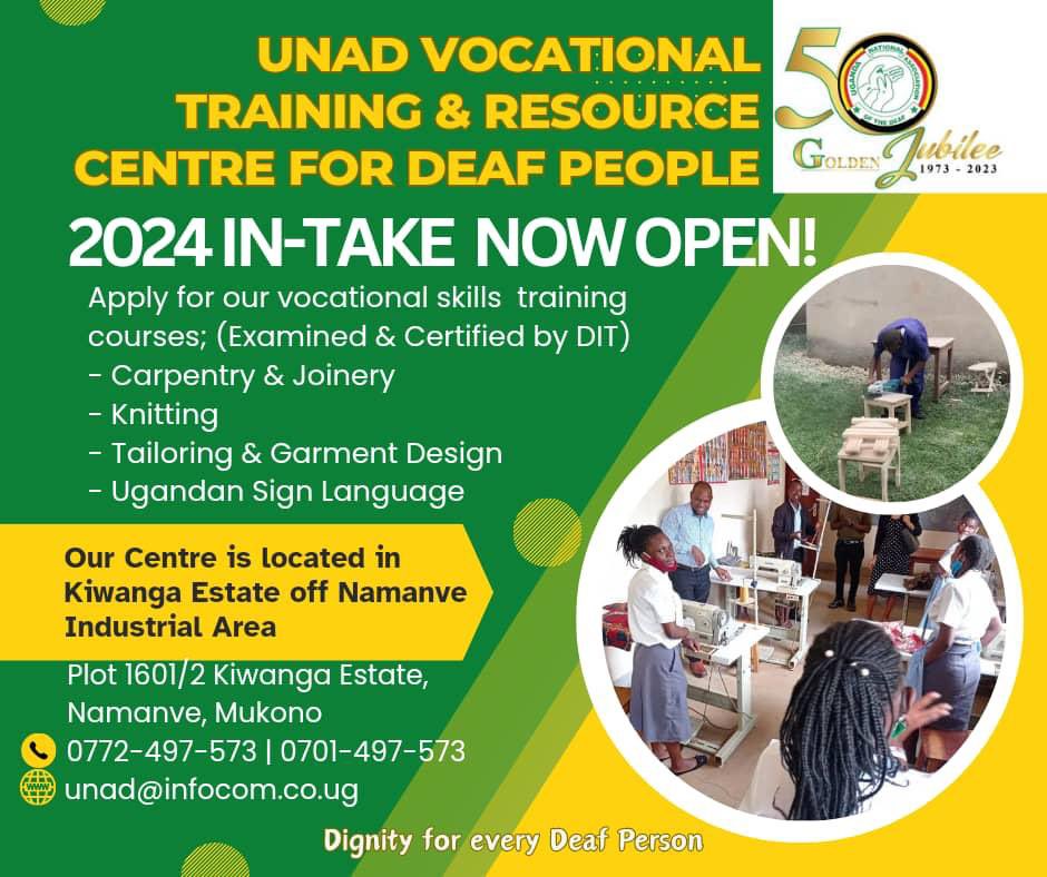 Our Vocational Training and Resource Center offers hands-on skilling to deaf people in Uganda. Registration for the 2024 intake is on. Details below: