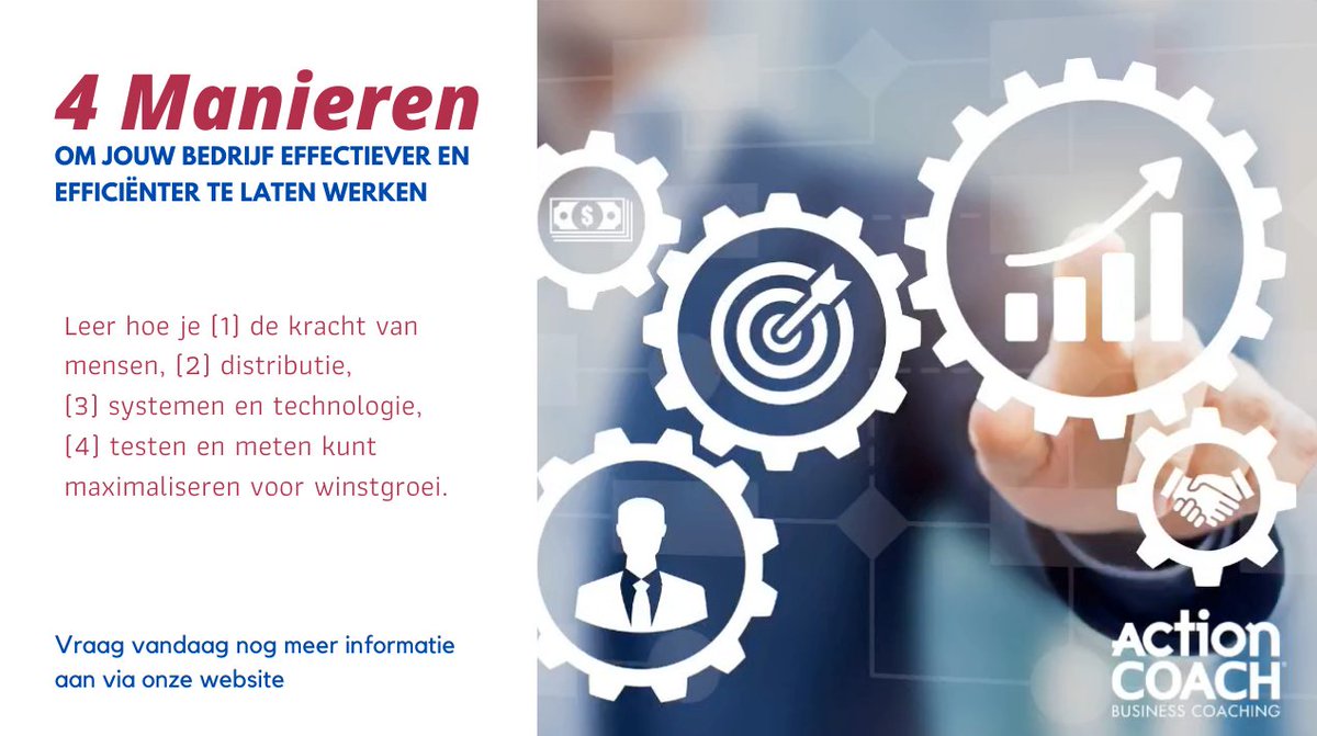 ActionCOACHNL's tweet photo. 4 manieren om jouw bedrijf effectiefer en efficienter te laten werken!

#actioncoach #businesscoach #4manieren #coaching #mkb #kmo #ondernemen https://t.co/GYBq5mjCBL