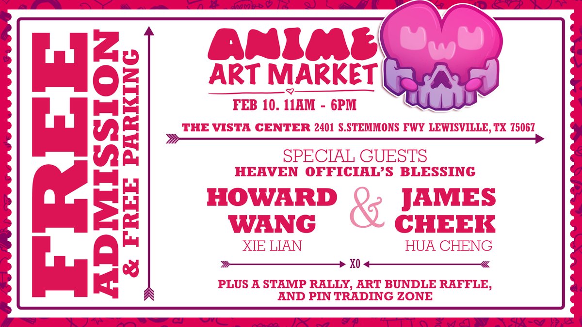 AnimeYankii's tweet photo. Come join us for our next AnimeUwU Art Market on February 10th at The Vista in Lewisville. We'll be hosting to very special guests! @TheHowardWang &amp; @MaybeJamesCheek from Heaven Official's Blessing. Plus a plethora of lovely artists and things to do. https://t.co/ns9VGHE5tl