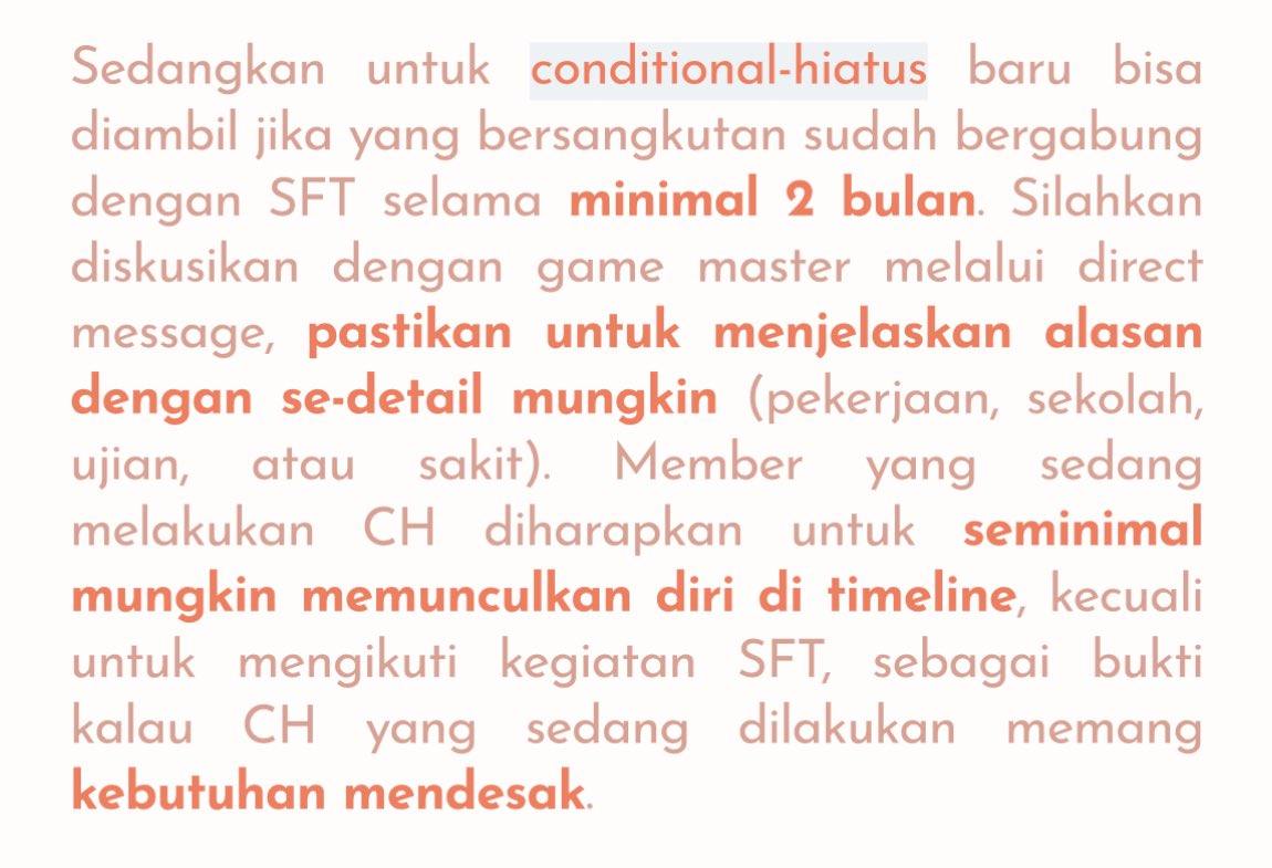 SOFTIVIES's tweet photo. Sehubungan dengan beberapa keluhan yang masuk terkait conditional-hiatus (CH) kepada kami, maka terhitung sejak tahun 2024 ini kami memutuskan untuk memperketat aturan pengambilan CH sebagaimana yang sudah tertera di carrd.

Berikut ketentuan CH terbaru yang ditambahkan di carrd https://t.co/tPRkHkDS1C