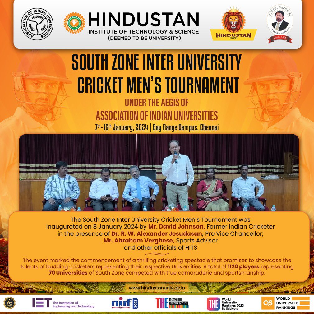 Thrilling start at the South Zone Interuniversity Cricket Men's tournament! It's set to be an action-packed showdown!
#HITS #MyHindustan #HindustanUniversity #Hindustangroupofinstitutions #growwithhindustan
 #CricketFever #InteruniversitySports #SouthZoneTournament
