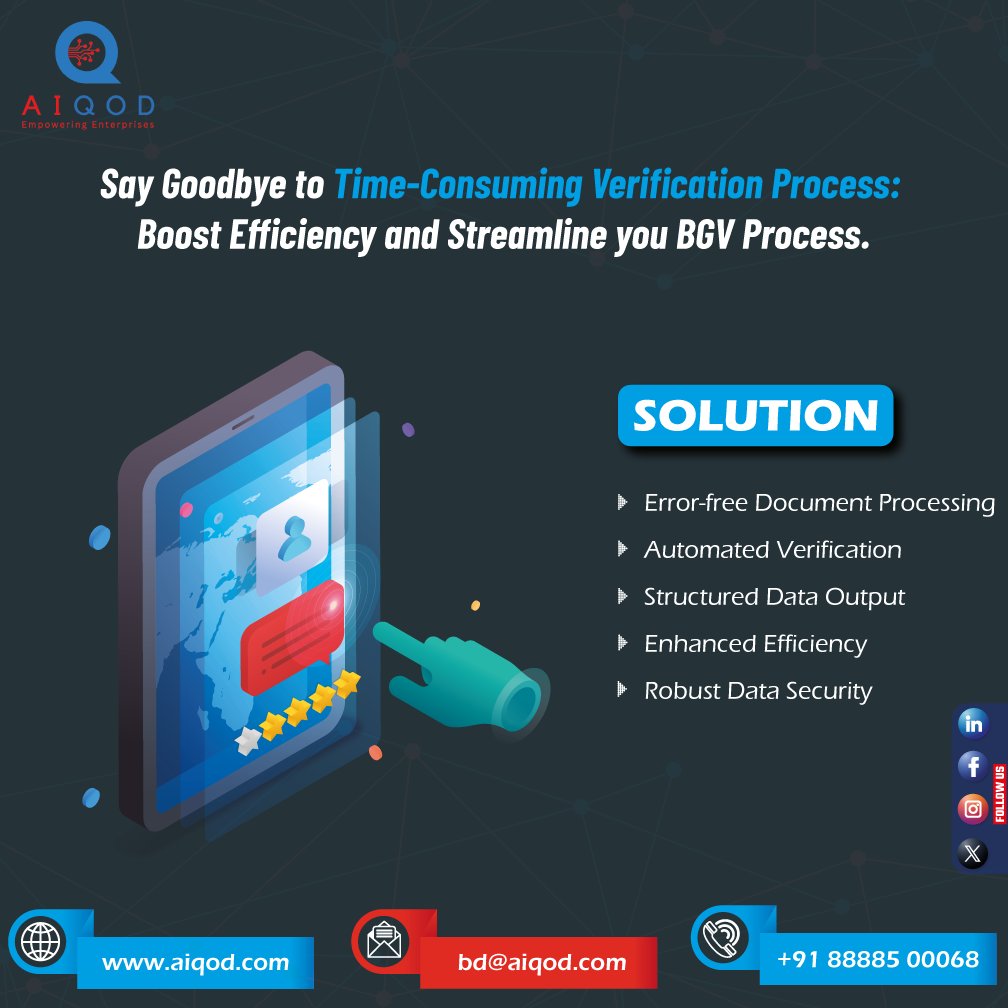 AIQoD_'s tweet photo. Services for Background Verification (BGV) are critical, and AIQoD is at the forefront of innovation in this area. Presenting our state-of-the-art, Gen AI-powered Smart BGV system.
#SmartBGV #AIRevolution #DataSecurity #OperationalEfficiency #GrowthJourney #backgroundverification https://t.co/nnqUOtVpSB