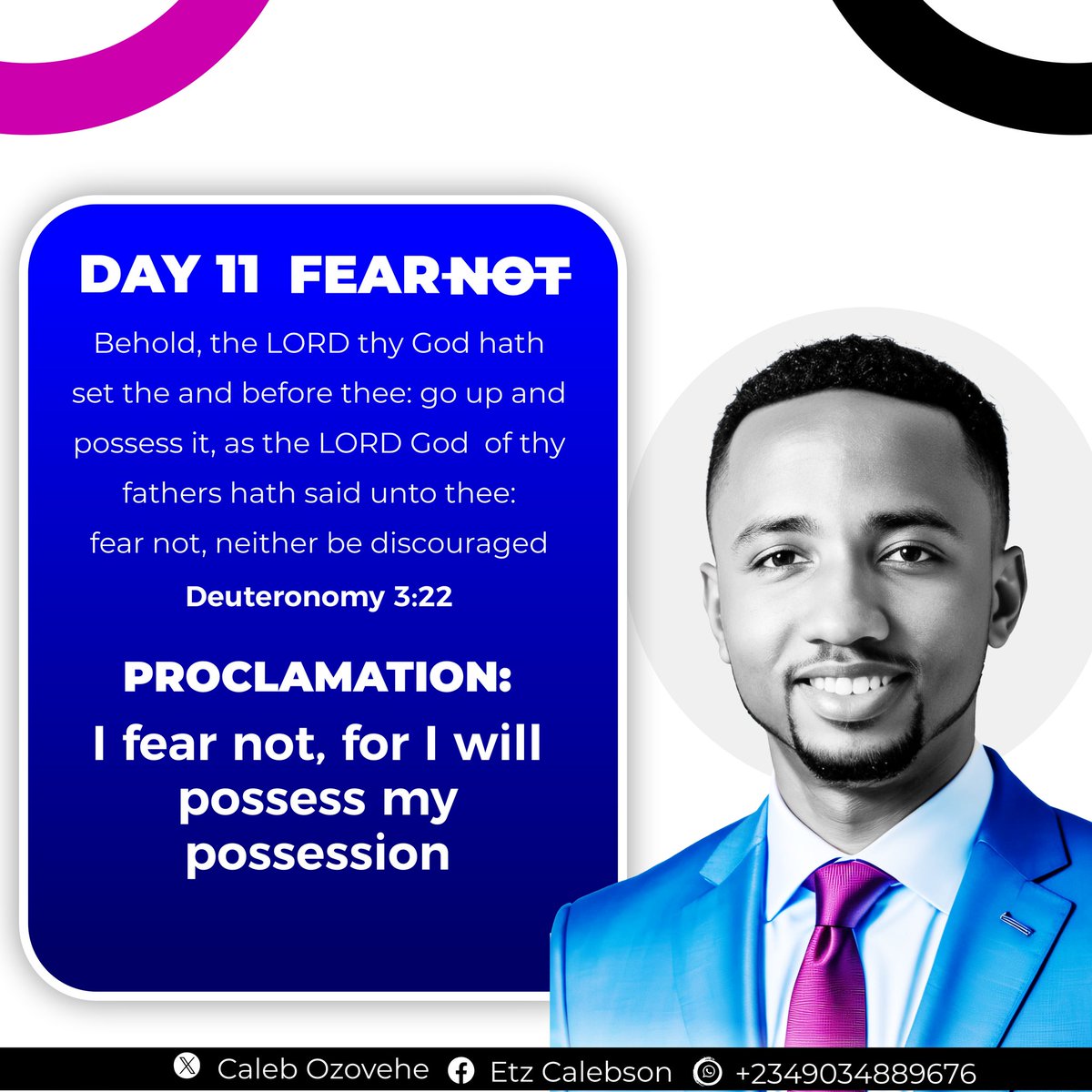 Calebson001's tweet photo. DAY 11 FEAR NOT.
Fear not , for you will possess your possession.
#FearNotProclamation https://t.co/KDYsFzbzaL