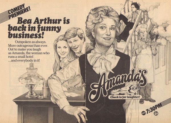 FrankMalfitano's tweet photo. FORGOTTEN TV SHOWS: AMANDA’S, 1983 ABC #Amandas #tvshow #sitcom #BeaArthur #hotel #FawltyTowers #1980s #ABC #SimoneGriffeth #TonyRosato #KevinMcCarthy #FredMcCarren #RickHurst #forgottentvshows https://t.co/6MBi4z0aVJ