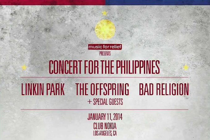 MaxxGhe's tweet photo. 11/01/2014 - 1
Linkin Park, Offspring e Bad Religion si esibiscono al Club Nokia di L.A. per raccogliere fondi per le persone colpite dal tifone Haiyan, che ha devastato le Filippine centrali. 
Bad Religion - Infected: https://t.co/3vLTwxFXbC
#MusicForRelief 1(Segue) https://t.co/IMxhWYEi3E