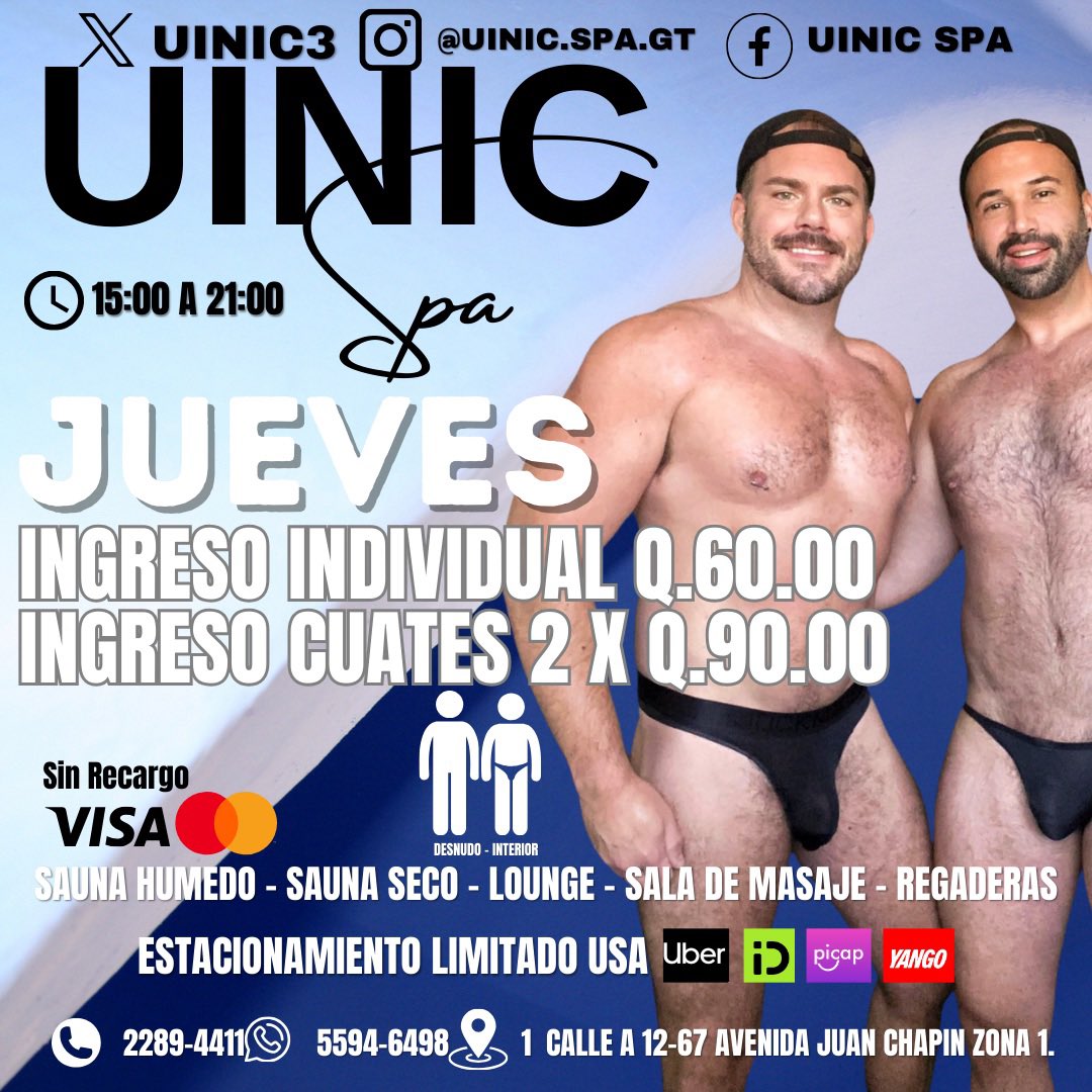 uinic3's tweet photo. Los esperamos 
Jueves 
🧖🏻‍♂️Sauna Seco
🧖🏽‍♂️Sauna Húmedo
💆🏻‍♂️Sala de Masaje
🛋️Lounge
Jueves de Cuates 
Ingreso General Q.60.00
Ingreso Cuates 2 X Q.90.00 
Cócteles  Q.10.00
Cerveza Gallo 2 X Q.25.00
@MORENOSTRIPPER https://t.co/YDlSou0YCi