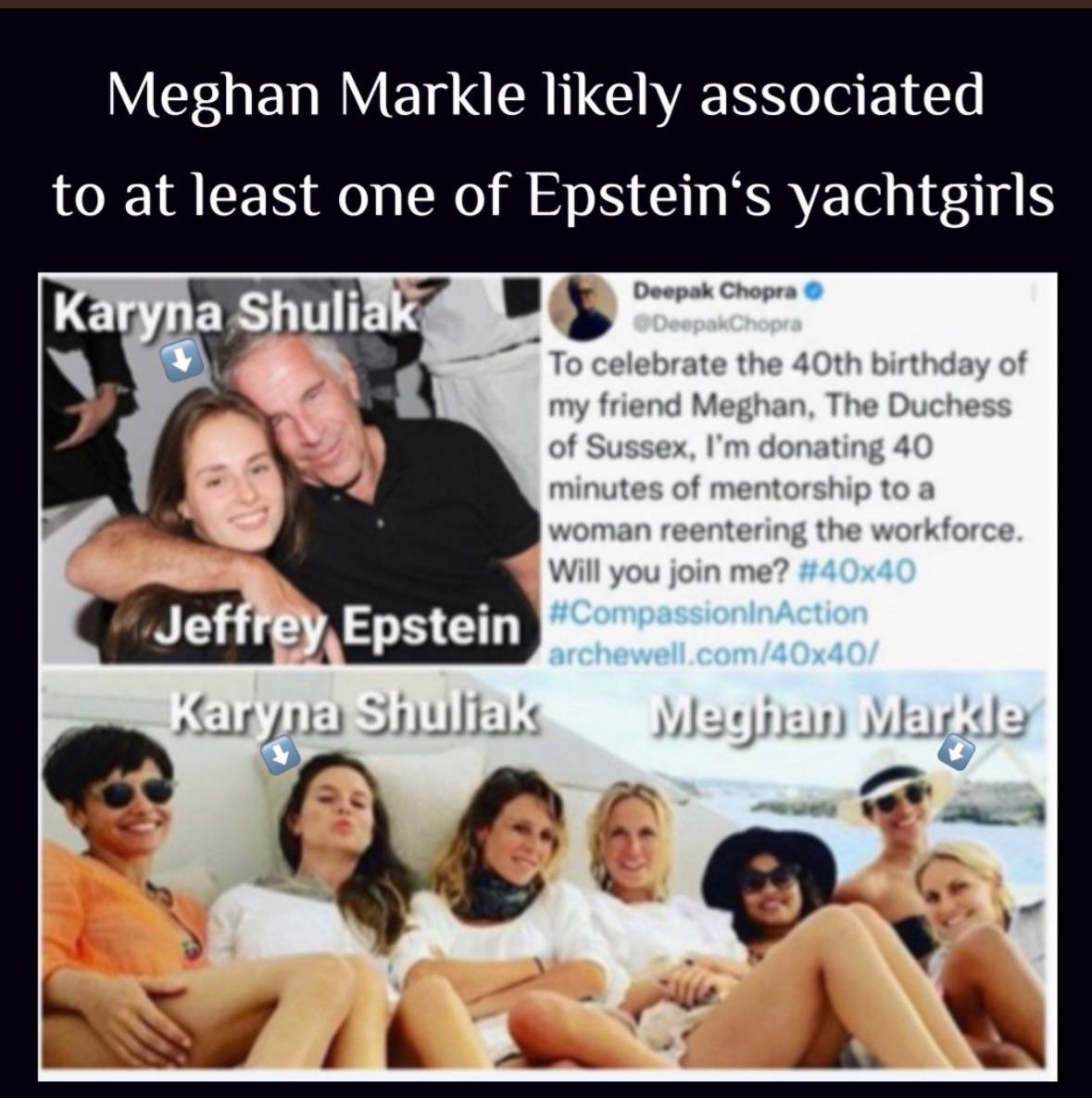 Nancy023922191's tweet photo. Meghan Markle MTF was a yachtgirl at Epstein island to entertain visitors. A CIA honeypot and handler to Prince Harry. https://t.co/VL0AmtE599