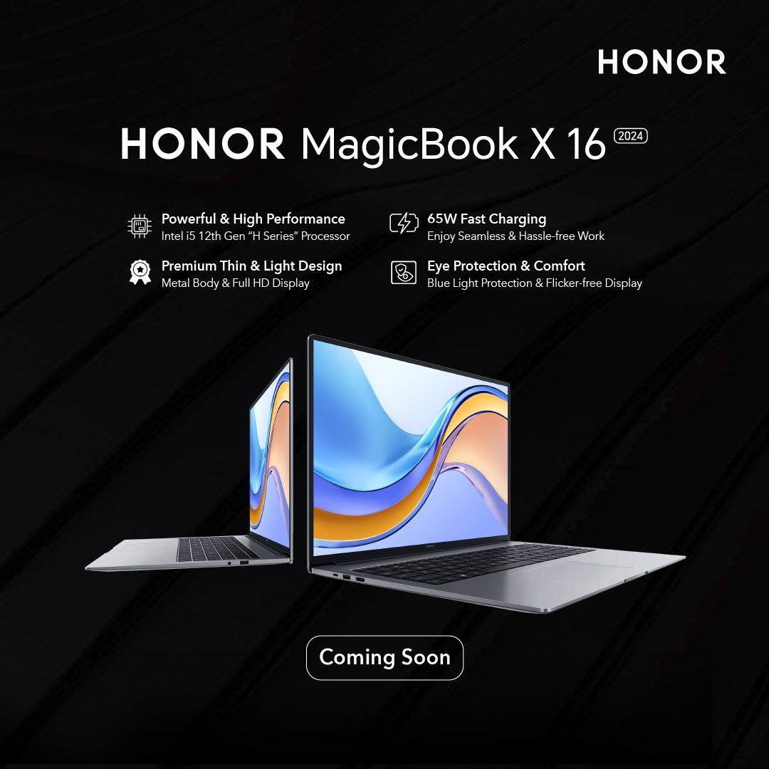 GadgetsTurbo's tweet photo. HONOR MagicBook X 16 2024 is launching soon in India 😍
• 16 inches Full-HD Display
• Intel i5 12thGen H Series processor
• Premium Thin and Light design
• Metals Body
• Blue Light Protection
• Flicker free Display
• 65W fast charge
#HONORMagicBook https://t.co/75H0fBWYNb