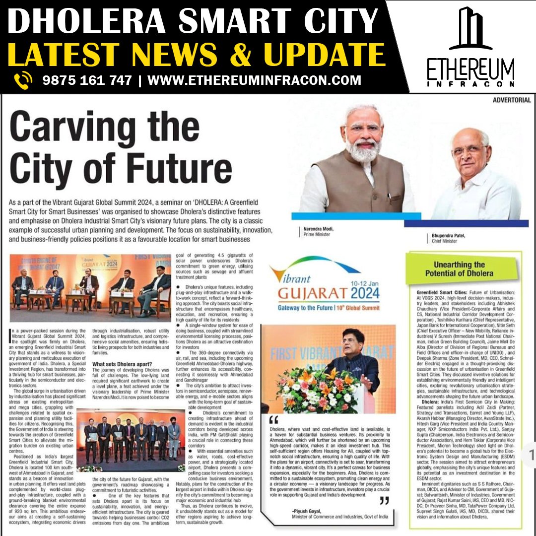 Dholera Smart City Latest News...!!!!📈💥🤩

Carving The City of Future.📈🏙🏙

Unearthing the Potential Of Dholera.🏙📊

Book Your Free Site Visit Today🚗.
Enquiry Call:- 📞9875161747.
Visit Our Site ethereuminfracon.com

#FutureReadyDholera #DholeraNews #VibrantGujarat2024