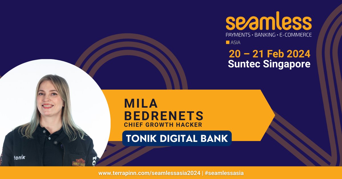 TonikBank's tweet photo. Get ready for a sneak peek into the future of banking! Join us on 20th February, 15:30 SGT over at #SeamlessAsia 2024 for an exciting session with our Chief Growth Hacker, Mila Bedrenets. Don't miss this insightful journey! #TonikBank #CustomerExperience #InnovationWithMila https://t.co/F5tgpLbZKp