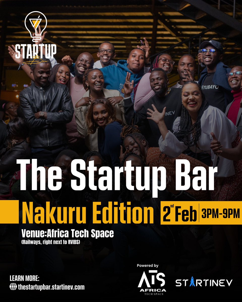 Bringing the startup buzz to Nakuru🎉.

Join us at the Startup Bar for an evening of inspiration, collaboration, and unforgettable networking. Ready to ignite ideas and explore the boundless opportunities ahead! 

thestartupbar.startinev.com

#thestartupbar #startinev