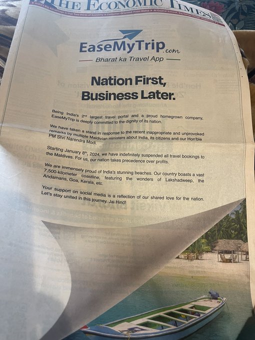 #EaseMyTrip : Nation First, Business Later.

#NationfirstBusinessLater #Boycott_Maldives #BoycottMaldives #ExploreIndianIslands #ExploreIndianIsland #Lakshadweep #LakshadweepIsland #LakshadweepTourism