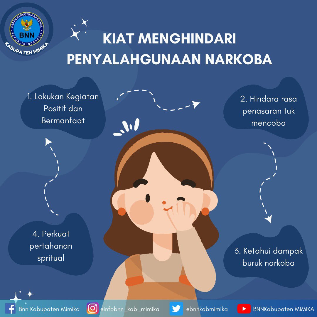 bnnkabmimika's tweet photo. KIAT MENGHINDARI PENYALAHGUNAAN NARKOBA
#AkselerasiWarOnDrugs
#generasiemaspapua
#IndonesiaBersinar
#papuabersinar
#BNNKMIMIKA
#BNNPPAPUA
#SpeedUpneverLetup https://t.co/VXOXIXwZ97