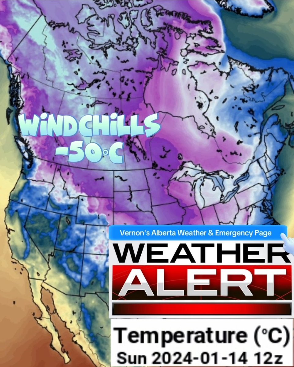 vernonj007's tweet photo. THE POLAR VORTEX HAS STARTED ITS MOVE INTO ALBERTA!  -50°C WINDCHILLS EXPECTED IN SOME AREAS EARLY SATURDAY MORNING!  More details is this week's weather blog. 
https://t.co/2KC99YNZVA

#abstorm #PolarVortex
#yyc #Yeg #Alberta #Calgary #Edmonton #RedDeer #Lethbridge #MedicineHat https://t.co/s9WXCXVFXG