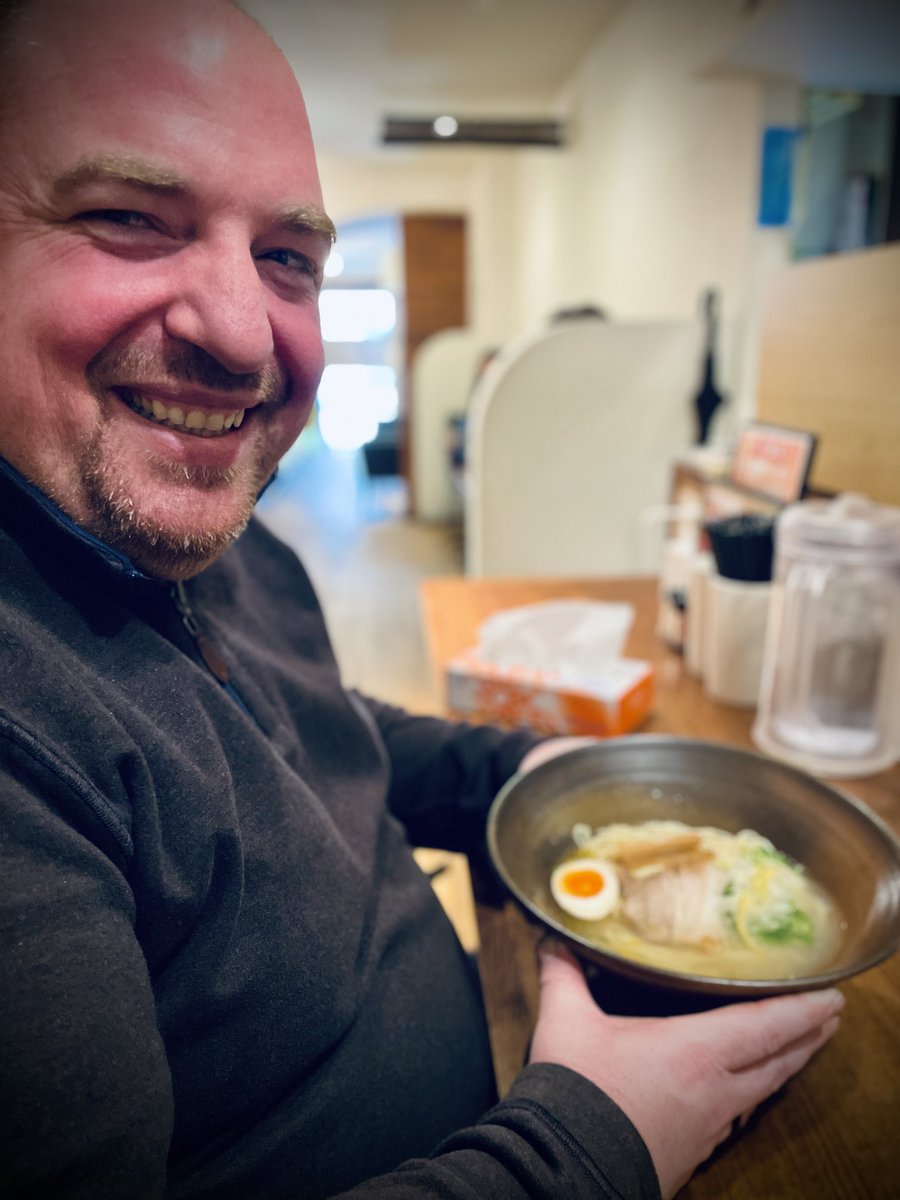 uncleweed's tweet photo. Brother ⁦@AndrewJHOlson⁩ visiting / first stop [name redacted] ramen shop #Okayama 

Only the best Michelin guide listed of course #suchfancy https://t.co/hw4AnvSdXW