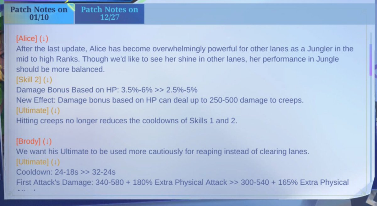 MLBBNews's tweet photo. Alice got a much-needed nerf in the latest update of Mobile Legends: Bang Bang. She was terrific otherwise 😵‍💫

#MobileLegends #MLBB #MobileLegendsBangBang https://t.co/2R7cXZgDAI