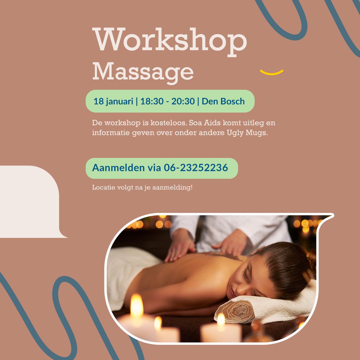 De 18de hebben we tijdens het koffieuurtje een workshop massage en soa aids die informatie komt geven. 
#soaaids #sekswerk #eten #massage