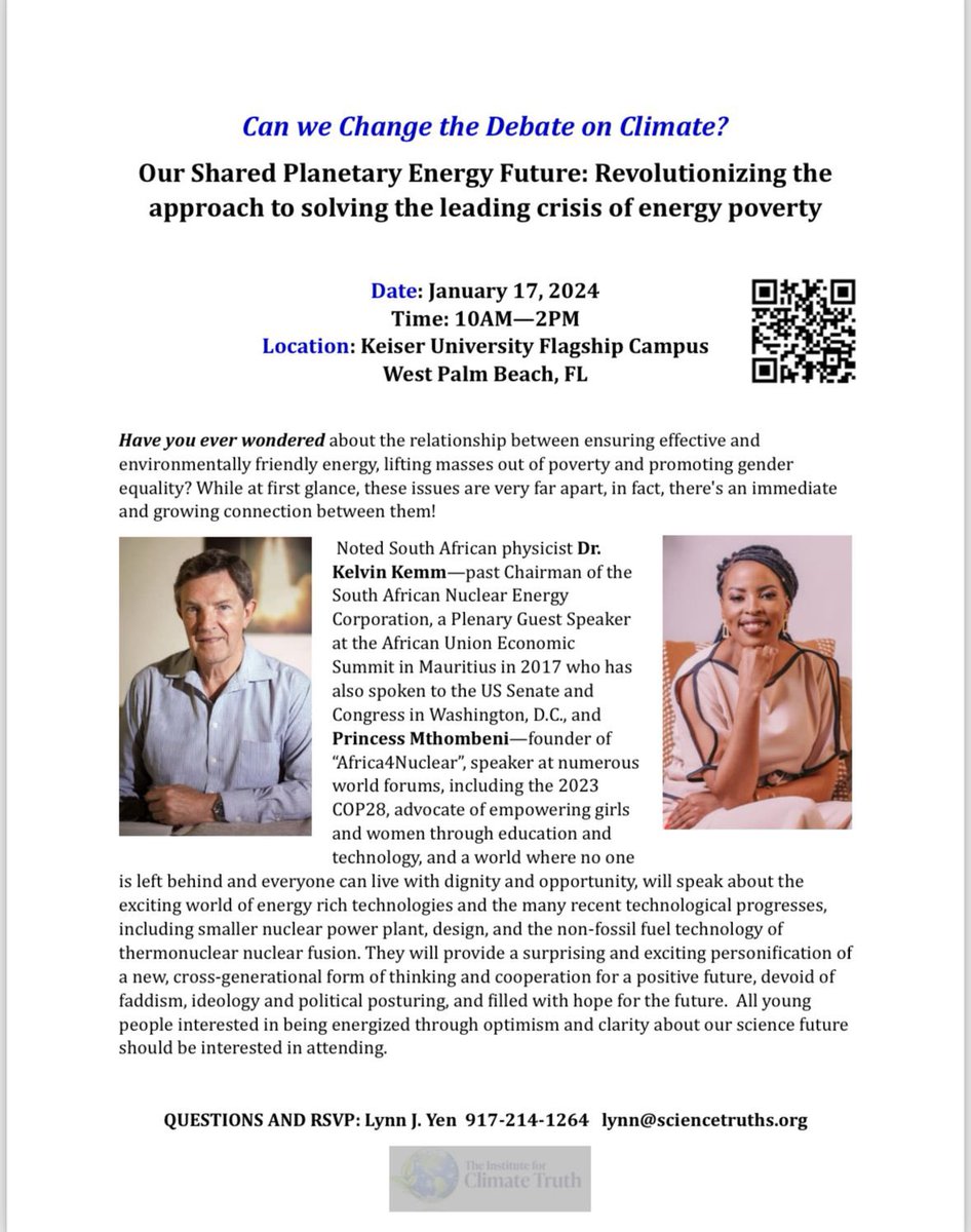 We are thrilled to announce <a href="/Princymthombeni/">Princy Mthombeni</a> participation as a Guest Speaker at upcoming “Can We Change the Debate on Climate”Conference at <a href="/KeiserU/">Keiser University</a> Flagship Campus, West Palm Beach, Florida, U.S. on 16th &amp; 17th January 2024. 
#ClimateChangeDebate #KeiserUniversity #ClimateTruth