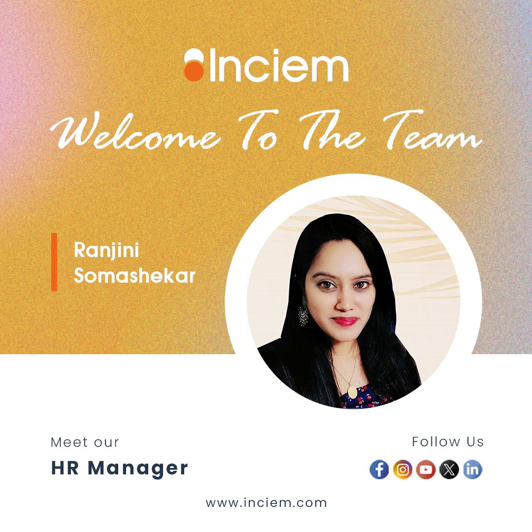 inciemtech's tweet photo. Join us in welcoming Ranjini Somashekar - HR Manager, the newest member of our #Inciem team! π
Your #exceptional expertise is set to propel us towards innovation and growth at #Inciem.
Know more: https://t.co/tlRwFk9WBP
#InciemTechnologies #TeamInciem #FutureForward #inciem https://t.co/iuJ8vj09l1