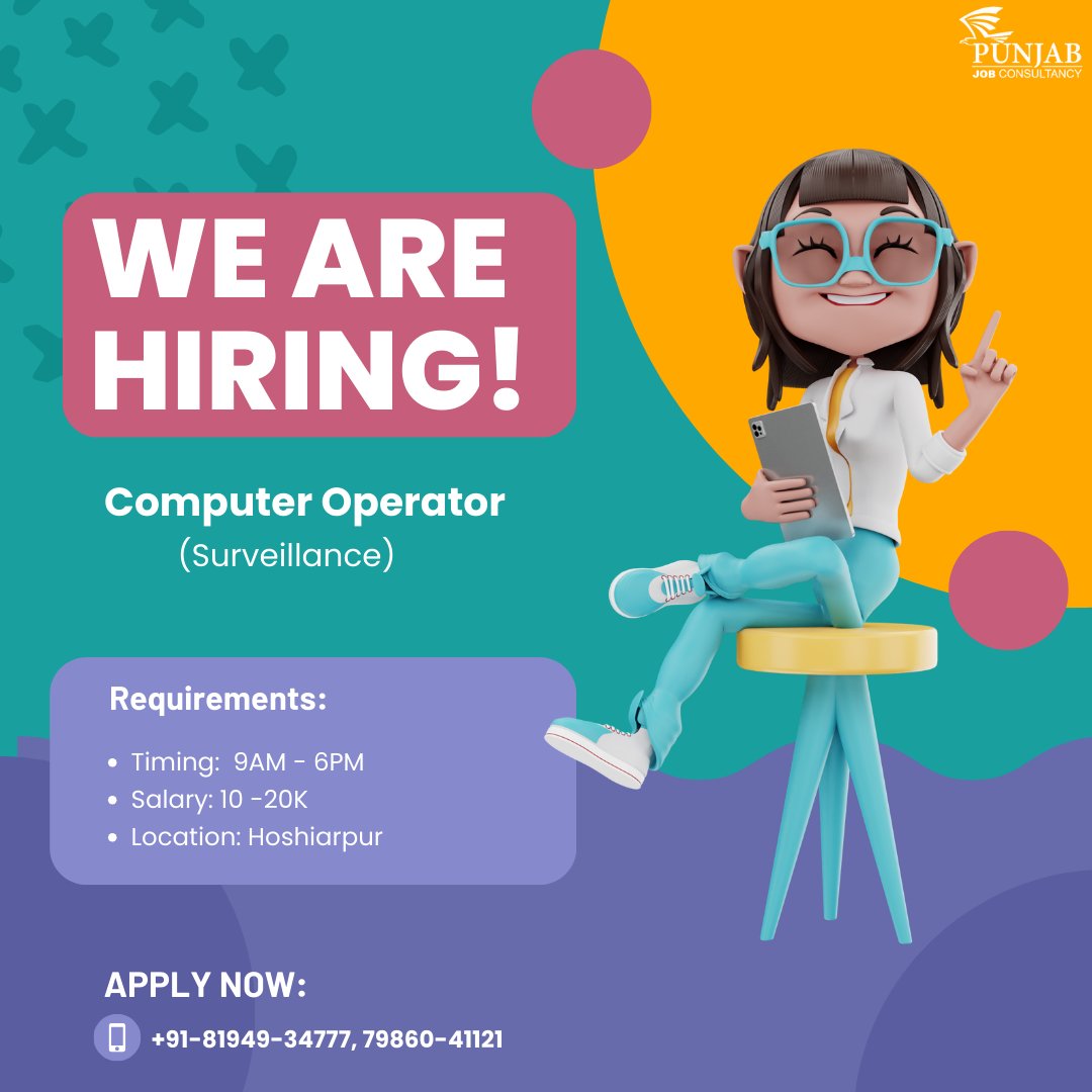 KomalTh02528362's tweet photo. 👀 We're looking for a #ComputerOperator(Surveillance)
💸 Salary: 10 - 20K
👫🏻 Male/Female both can apply
📍 Location: Hoshiarpur
📞For more details, contact or WhatsApp us, at +91 81949-34777, 79860-41121
#TechJob #ComputerOperator  #SecurityJob #JobsinHoshiarpur https://t.co/796Sl3aBv9