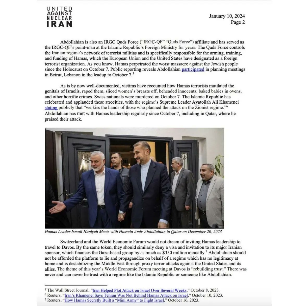 AlirezaAkhondi's tweet photo. 🔴 فوری: من و سفیر مارک والاس، رسماً از وزارت امور خارجه سوئیس درخواست کرده‌ایم تا ویزای حسین امیرعبداللهیان برای شرکت در اجلاس WEF داووس را لغو کند. ارتباط وی به عنوان عضوی بلندپایه با سپاه پاسداران، که نهادی تروریستی شناخته شده است، و نقش او در نقض فاحش حقوق بشر در ایران توسط حکومت جمهوری اسلامی، دلایل کافی برای جلوگیری از حضور او می‌باشند. برای فشار بر برگزارکنندگان این اجلاس، به حمایت شما از این درخواست نیازمندیم.
 #WEFdavos2024 
#IRGCterrorists 
@UANI @JasonMBrodsky @KasraAarabi