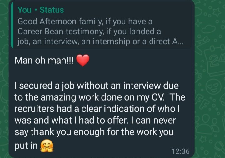 CareerBean's tweet photo. WhatsApp: 065 873 9672 

For a professional Revamp of your CV/ CV+Cover Letter 2×CV's on a discounted offer. Let's hunt.🙌🏿🤘🏽

Black Coffee | Mbalula | Nota | NSFAS | Condolences | Ngizwe | Takeslot https://t.co/UfteAB1N5y