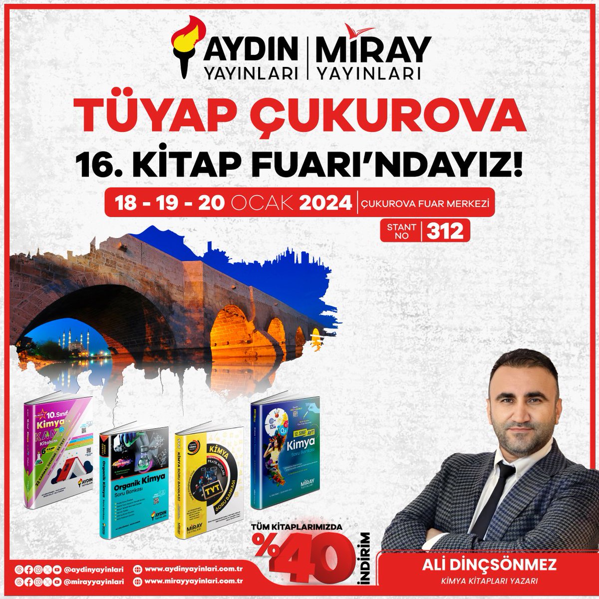 aydinyayin's tweet photo. Aydın Yayınları Yazarları Çukurova  Kitap Fuarı'nda öğretmen ve öğrencilerle buluşuyor📢

18 -19 - 20 Ocak tarihlerinde gerçekleşecek olan yazar şöyleşilerine davetlisiniz.

Fuar alanını 13 Ocak'tan itibaren ziyaret edebilirsiniz. Tüm kitaplarımız %40 indirimle satışta olacaktır. https://t.co/y9LgNxSxlu