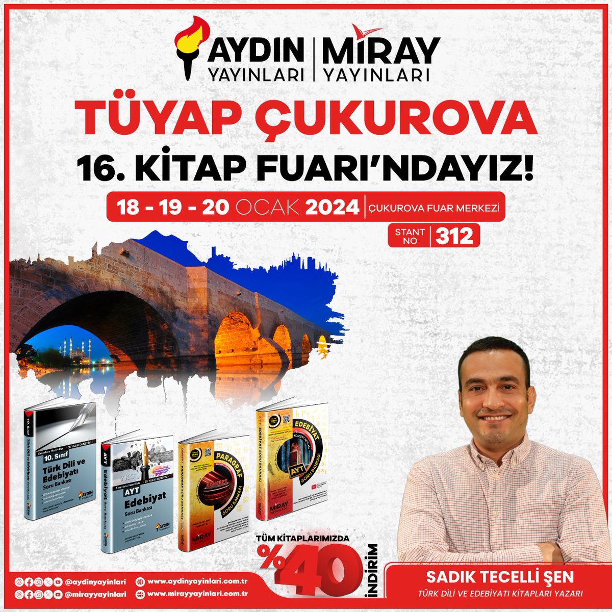 aydinyayin's tweet photo. Aydın Yayınları Yazarları Çukurova  Kitap Fuarı'nda öğretmen ve öğrencilerle buluşuyor📢

18 -19 - 20 Ocak tarihlerinde gerçekleşecek olan yazar şöyleşilerine davetlisiniz.

Fuar alanını 13 Ocak'tan itibaren ziyaret edebilirsiniz. Tüm kitaplarımız %40 indirimle satışta olacaktır. https://t.co/y9LgNxSxlu