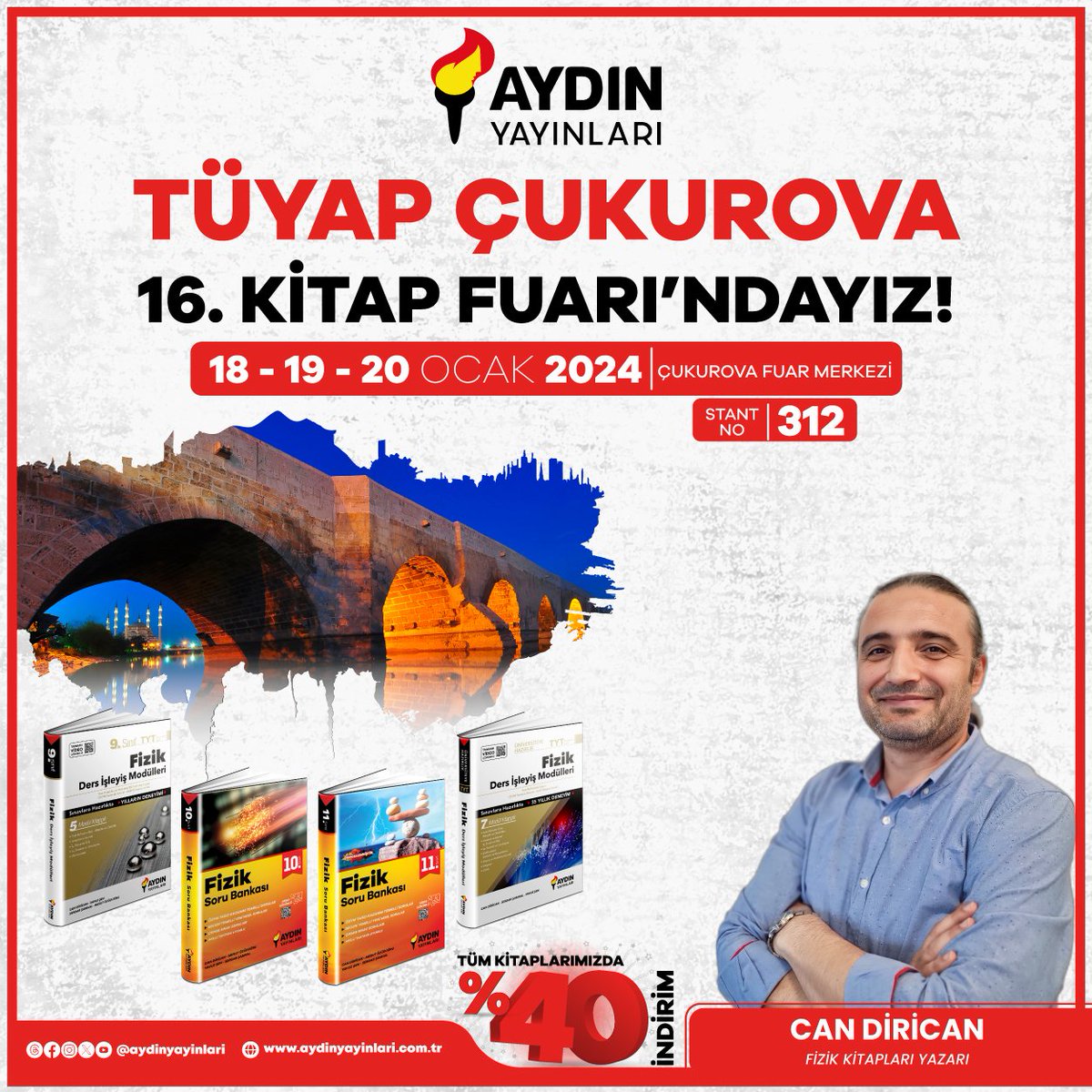 aydinyayin's tweet photo. Aydın Yayınları Yazarları Çukurova  Kitap Fuarı'nda öğretmen ve öğrencilerle buluşuyor📢

18 -19 - 20 Ocak tarihlerinde gerçekleşecek olan yazar şöyleşilerine davetlisiniz.

Fuar alanını 13 Ocak'tan itibaren ziyaret edebilirsiniz. Tüm kitaplarımız %40 indirimle satışta olacaktır. https://t.co/y9LgNxSxlu