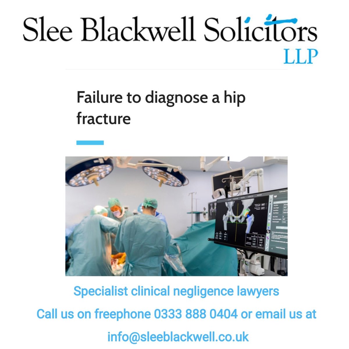 @CarolineWebberB recently negotiated a settlement for her client following a failure to diagnose a hip fracture for 8 weeks.

If you've suffered due to delayed diagnosis why not contact us for a free case assessment.

sleeblackwell.co.uk/legal-articles…

#negligence
#claim
#hipfracture