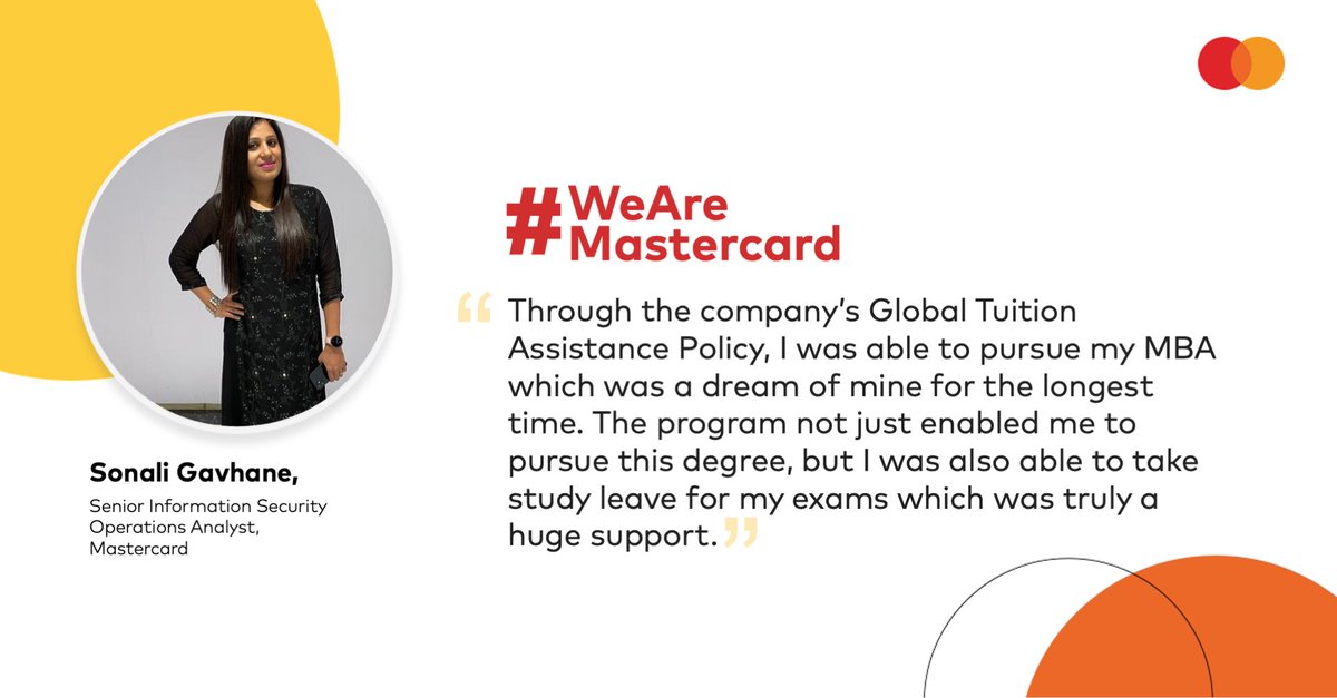mastercardindia's tweet photo. #MastercardEmployee Sonali shares how our education assistance policies helped fulfil her long-cherished dream. She says, “After several stints at different organizations, I finally got the perfect work environment at Mastercard - one that empowers you to grow both professionally and personally.”
#WeAreMastercard