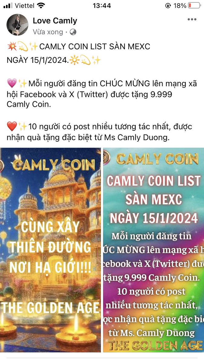 vu0964744210's tweet photo. 💥💫✨CAMLY COIN LIST SÀN MEXC 
NGÀY 15/1/2024.🔆💫✨

💗✨Mỗi người đăng tin CHÚC MỪNG lên mạng xã hội Facebook và X (Twitter) được tặng 9.999 Camly Coin.

❤️✨10 người có post nhiều tương tác nhất, được nhận quà tặng đặc biệt từ Ms Camly Duong. https://t.co/txTdVpo1YN