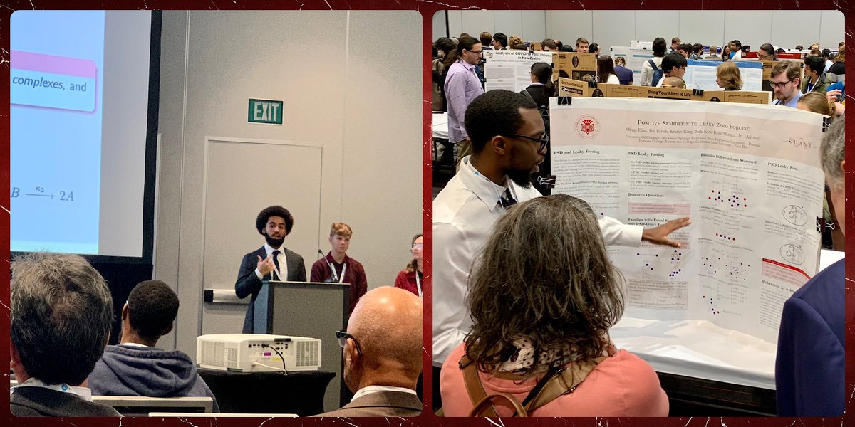 duanecoop's tweet image. Last week, #JMM2024 student sessions included presentations by @Morehouse Mathematics majors (l. to r.) Julian Hutchins ’26 and Josh Kyei ’25. #soproud