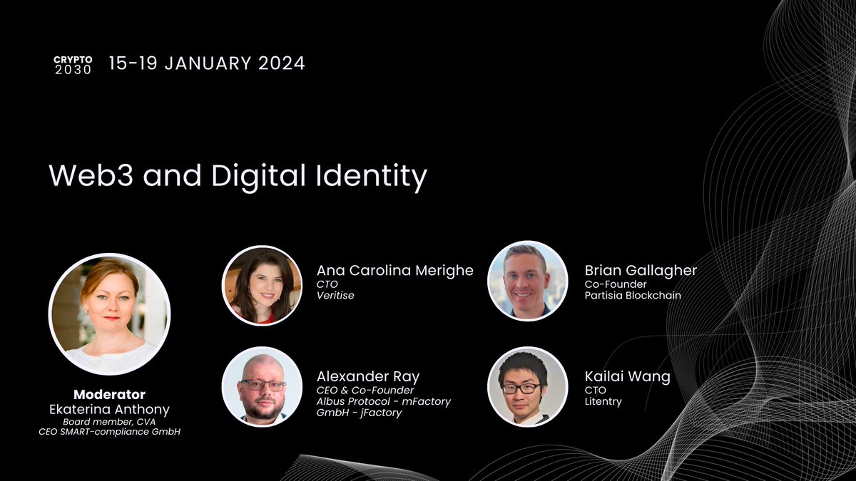 C2030_'s tweet photo. Be the first to discover the future of digital identity in the Web3 space as our moderator, Ekaterina Anthony, leads this session along with our esteemed panelists:

⚡ Alexander Ray
⚡ @AnaCarolMerighe
⚡ Brian Gallagher
⚡ @Kai_Litentry

Register now 🎟️  https://t.co/JLBUa11em6 https://t.co/hsi9r5PQ6b