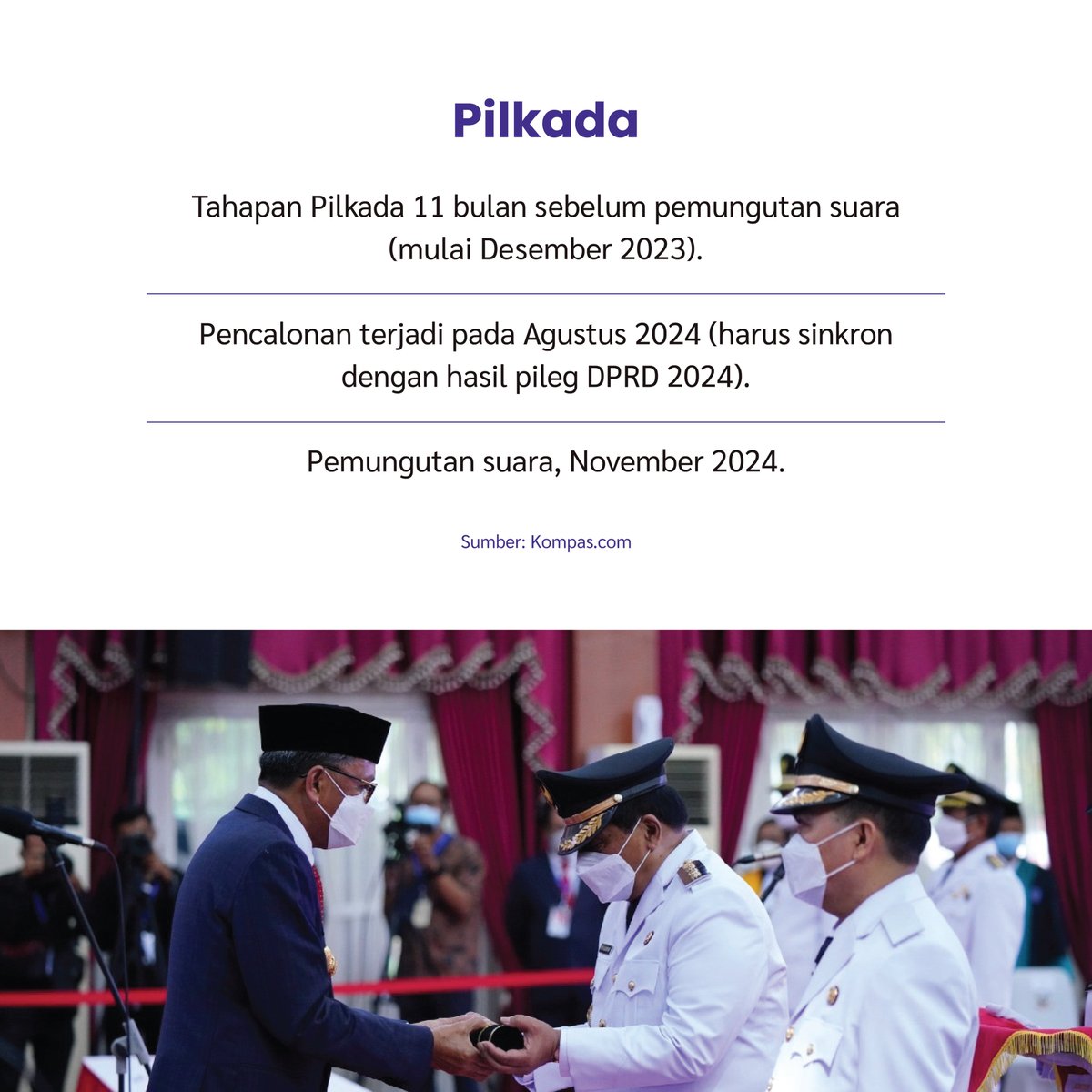 Dari salah satu sumber media, inilah simulasi Pemilu &amp; Pilkada tahun 2024

Jika pemilu dilaksanakan Februari, pilkada diperkirakan akan dilaksanakan pada November 2024, dan setiap daerah memiliki kebijakan yang berbeda-beda.

#aplikasipemilu #simpulonline #khofifah
