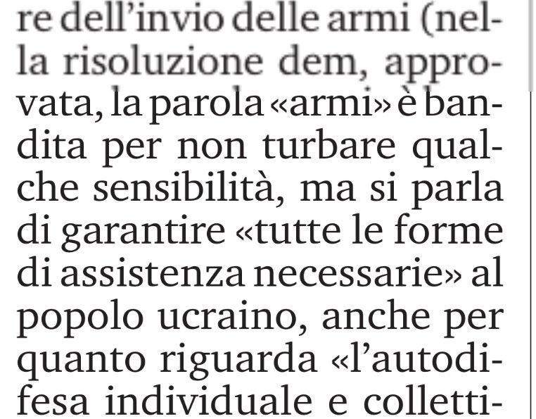 jacopo_iacoboni's tweet photo. chicca di Francesca Schianchi su @LaStampa sulla risoluzione Dem sull’Ucraina.

Gli mandiamo pelli di foca e fionde.
“L’autodifesa individuale e collettiva”. ma che pena assoluta.

Armi. Le armi. F16, Taurus, Storm Shadow, Scalp. https://t.co/nMhpmfNeLY