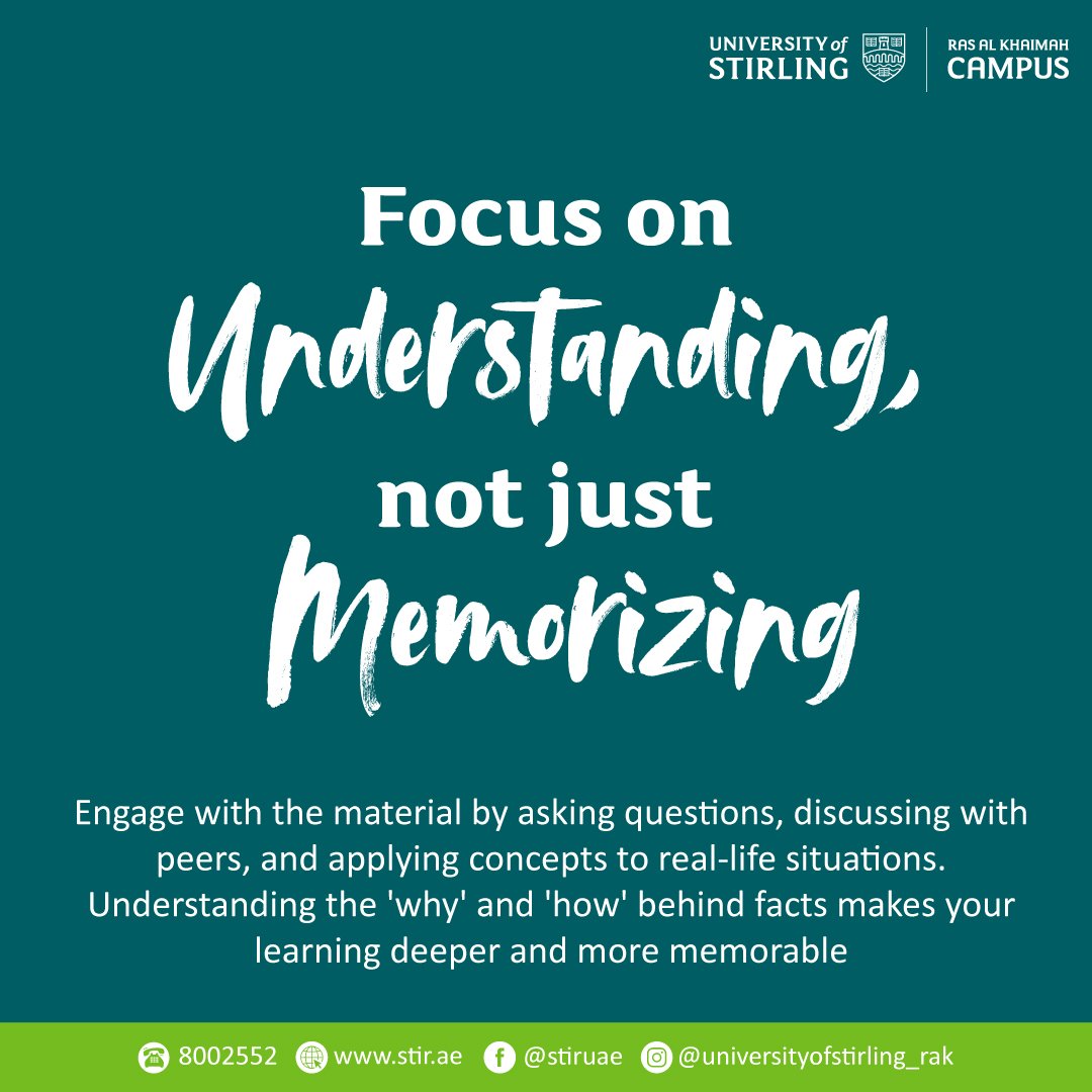 Stir_UAE's tweet photo. Study tip: Prioritize understanding over memorization. Actively engage with the material by asking questions, discussing, &amp; applying concepts. Embrace a deep learning approach for academic success
#StudyTips #StudentLife #AcademicSuccess #EducationMatters

https://t.co/fzh6xLl1zl https://t.co/cOi56Txvht