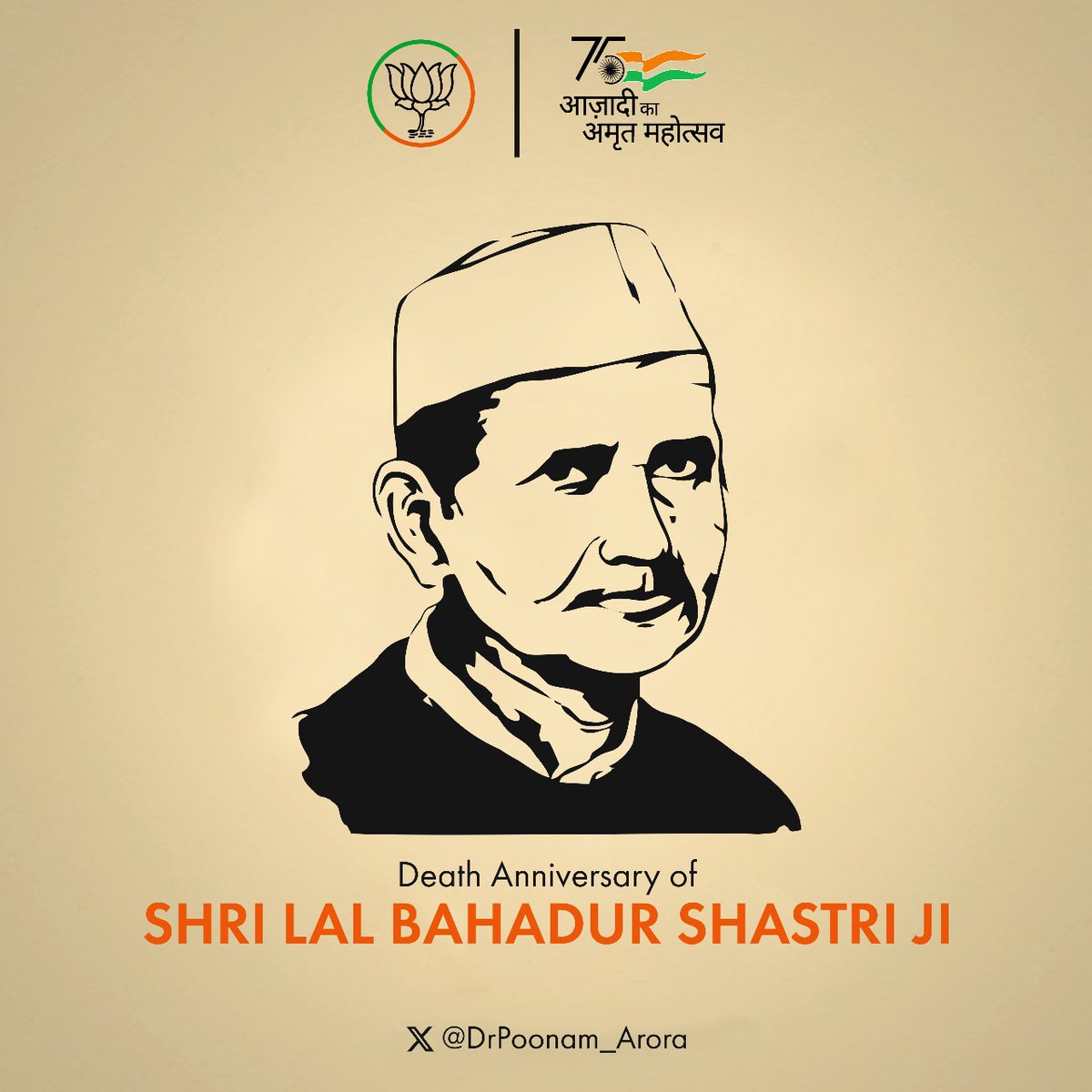 DrPoonam_Arora's tweet photo. My heartfelt tribute to the Bharat Ratna awardee,Shri  Lal Bahadur Shastri Ji, on his death anniversary. 

 #LalBahadurShastri #JaiJawanJaiKisaan https://t.co/DjcUZHJj5y