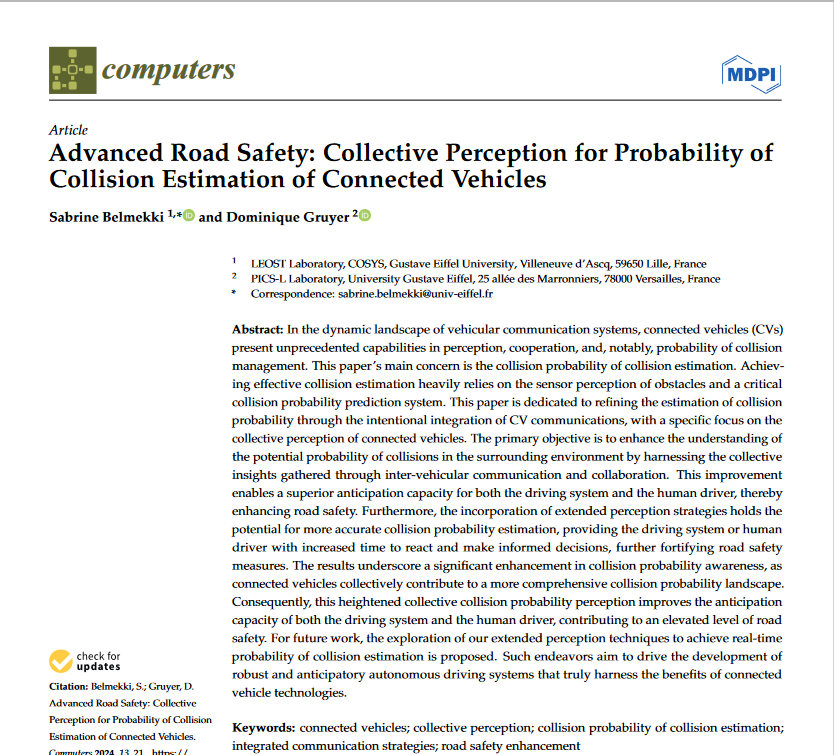 Advanced #RoadSafety : Collective Perception for Probability of Collision Estimation of #ConnectedVehicles mdpi.com/2073-431X/13/1… by Sabrine Belmekki from Gustave Eiffel University