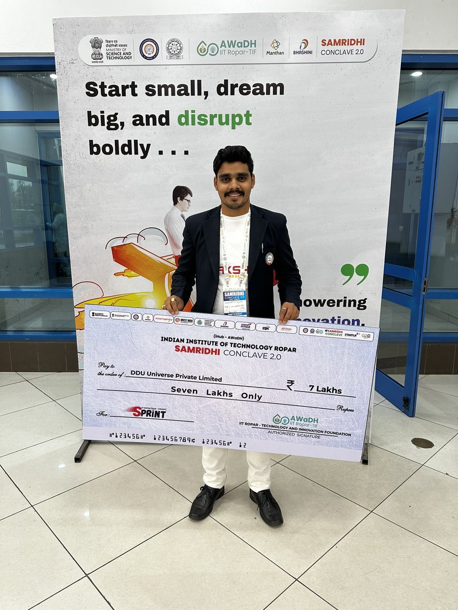 DuttLovelash's tweet photo. Overwhelmed with joy to share that @DduUniverse has secured a significant 7 lakh funding from Indian Institute of Technology, Ropar iHub - AWaDH @iitrpr Ropar https://t.co/w6WDCJSKWI