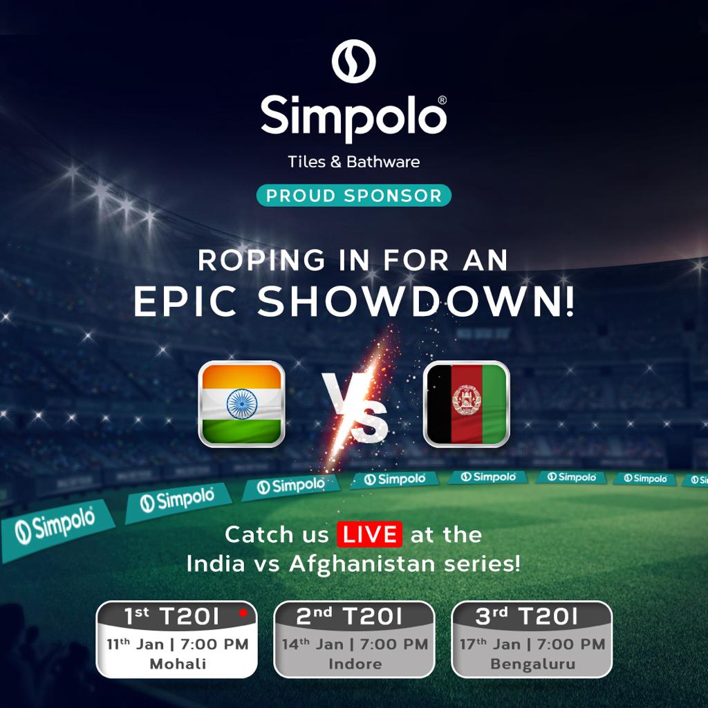 simpoloceramics's tweet image. A pitch-perfect partnership - Simpolo takes over the India vs Afghanistan cricket series as proud sponsors!

#SimpoloTilesandBathware #SimpoloCollection #TilesCollection #TilesPattern #HomeDecor #TilesDesign #IndvsAfg #T20Series #Cricket #ProudSponsors #Mohali #Indore #Bengaluru