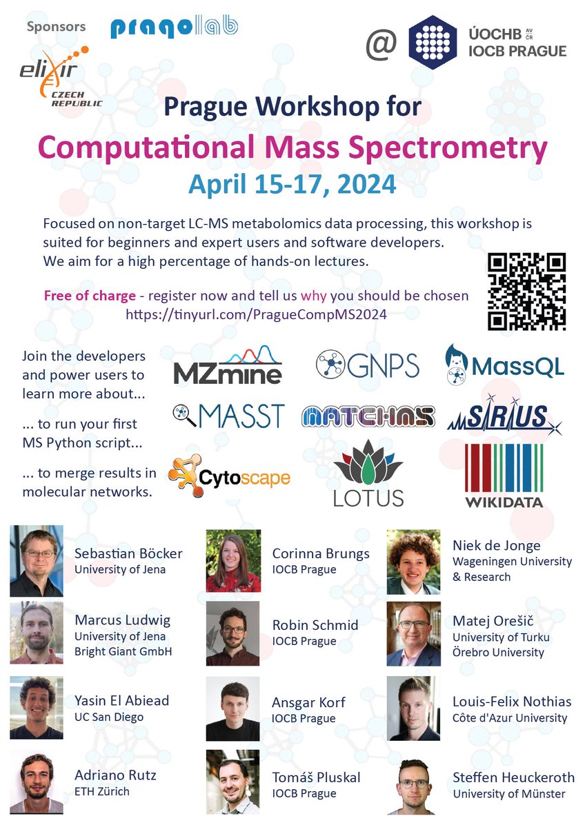 This workshop at @IOCBPrague is going to be a great opportunity to learn about the latest developments in @mzmine_project and other #compMS tools!