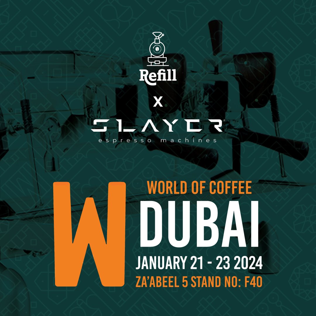 refillroastery's tweet photo. We're thrilled to announce that Slayer Espresso is joining us as a proud sponsor to power Refill Espresso Bar for the World of Coffee Dubai!  Delivering perfection in every cup. A huge thanks to Slayer Espresso!  #WorldOfCoffee #SlayerEspresso #CoffeeExperience https://t.co/RoGNX9nW5B