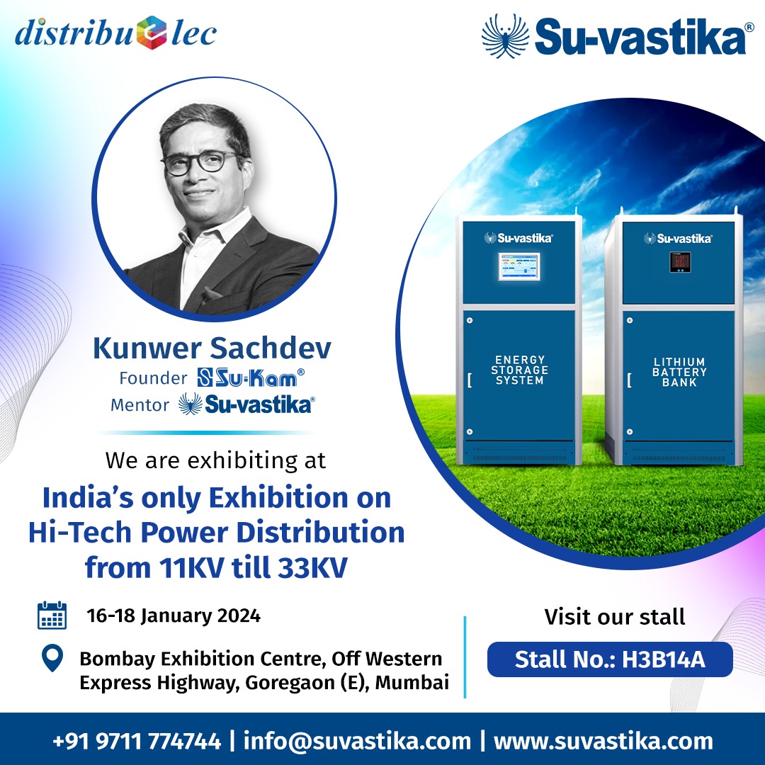 suvastika's tweet image. Join us at Distribulec in Mumbai, India’s only exhibition on hi-tech power distribution.
Date: 16-18 January 2024
Stall no.: H3B14A
Venue: Bombay Exhibition Centre, Off Western Express Highway, Goregaon (E), Mumbai

#distribulec #Innovation #SuVastikaPower #distribulec2024