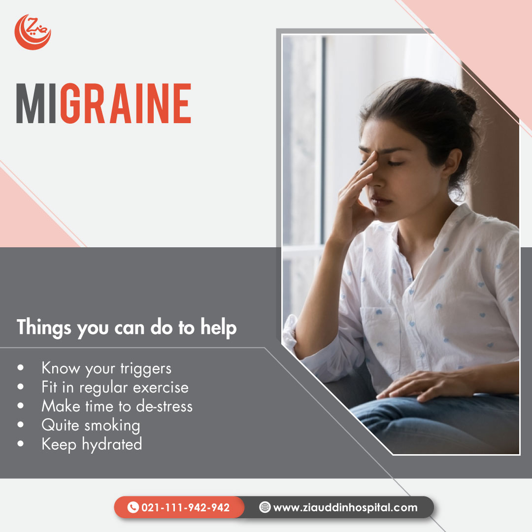 A migraine is a headache that can cause severe throbbing pain or a pulsing sensation, usually on one side of the head. 
To book an appointment, visit ziauddinhospital.com/appointments/ or contact us at 021-111-942-942 or WhatsApp us at 0321-3660249
#ziauddinhospital #BrainHealth #migrain