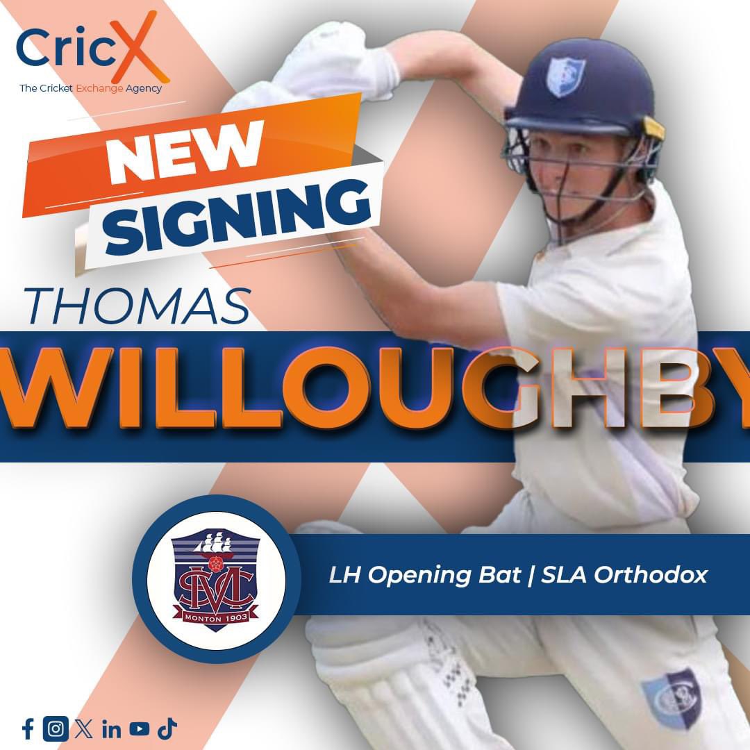 ✍🏻 | 𝗡𝗘𝗪 𝗦𝗜𝗚𝗡𝗜𝗡𝗚 We're delighted to announce that Australian all rounder Thomas Willoughby has signed for GMCL side Monton Cricket Club for the 2024 UK Season. Willoughby, an opening bat and slow left arm spinner is no stranger to the UK having played for Sleaford…