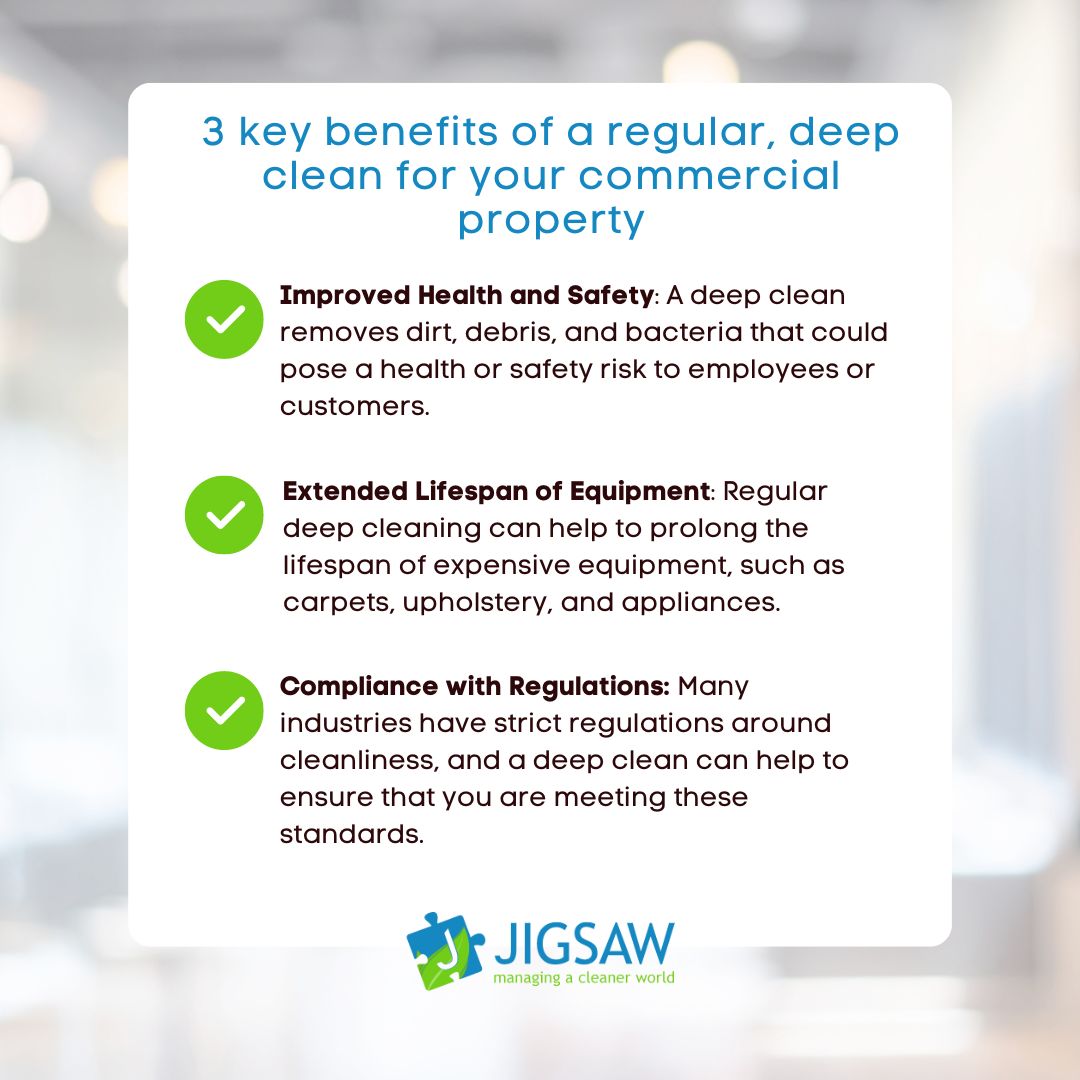 Eager to know the benefits of regular deep cleaning  your commercial property?⭐

We provide expert advice to all those in need of guidance when it comes to cleaning and hygiene. Here is 3 effective pieces of advice to keep your area clean. 🧼

#professionalcleaning #cleaning